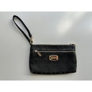 Michael‎ Kors MK Signature Logo Wristlet Clutch Black Gold